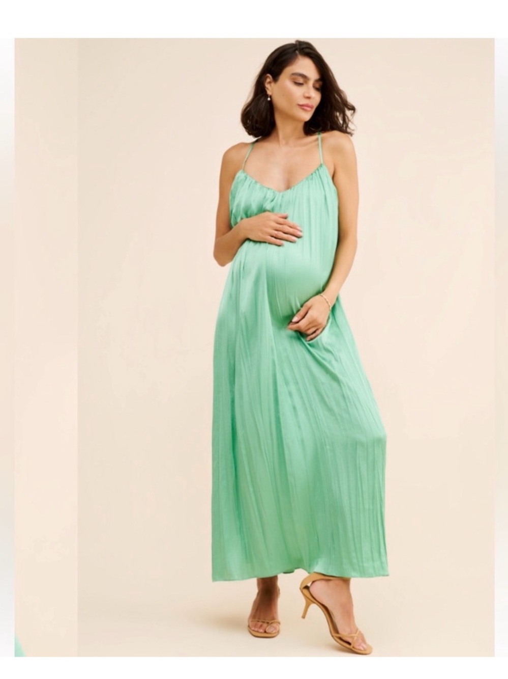 Hatch Palm Green Pleated Maxi Dress